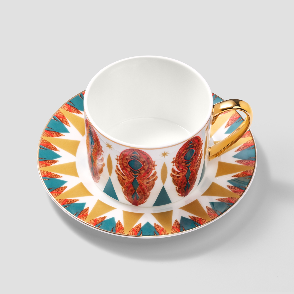 Чайная пара Farforite «Перья / Жар-птица» 250 мл в подарочной коробке