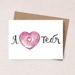 Дизайнерская открытка "Я люблю тебя больше, чем кофе"/"Люблю тебя"(пончик) + крафт конверт (10х15)