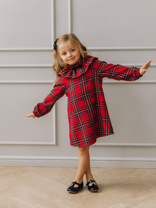 Платье в клетку с бантиком, Красный