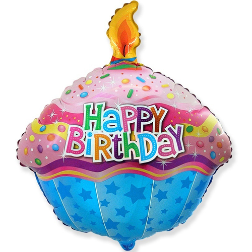 Круг 23" С днем рождения, кекс со свечой Fm