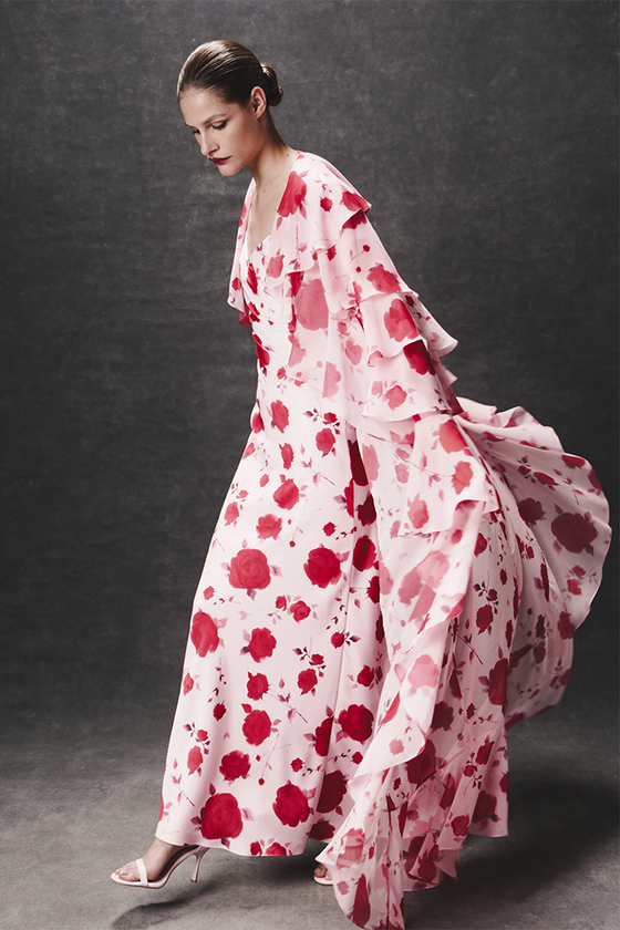 Накидка из шифона с принтом и оборками