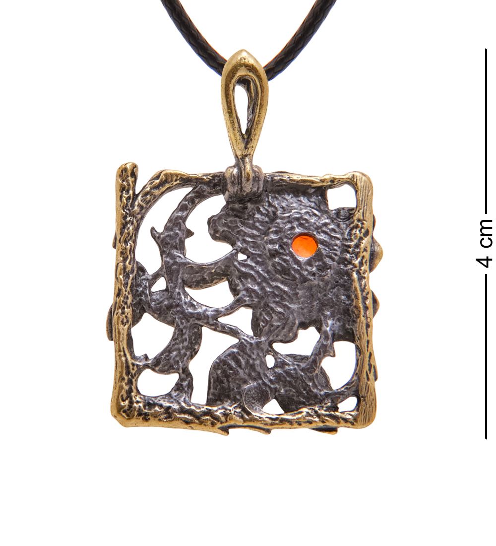 AM-3409 Подвеска «Цветок Квадрат» (латунь, янтарь)