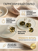 Комплект украшений с янтарём Круг большой пеструха черная