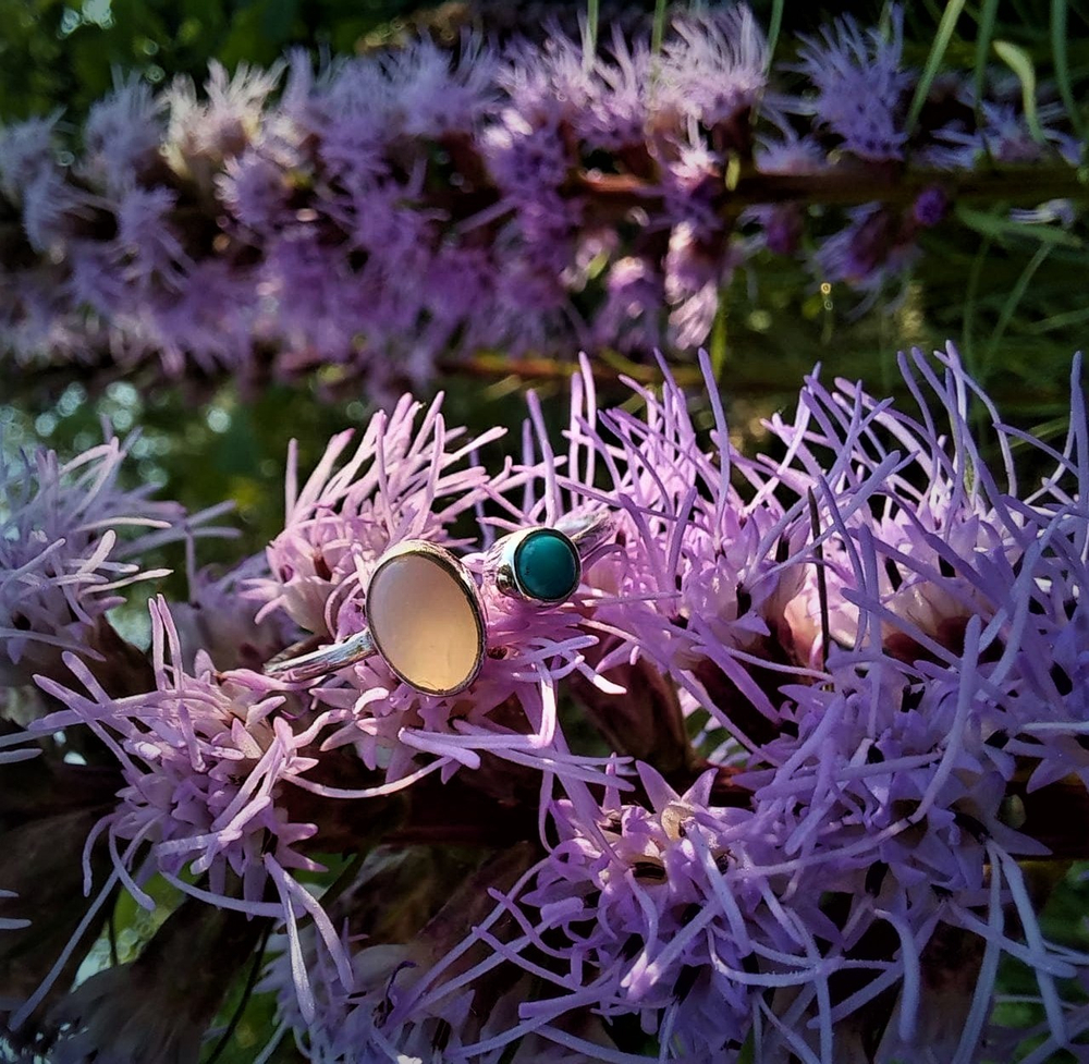 Кольцо СПУТНИК, серебро/опал/бирюза