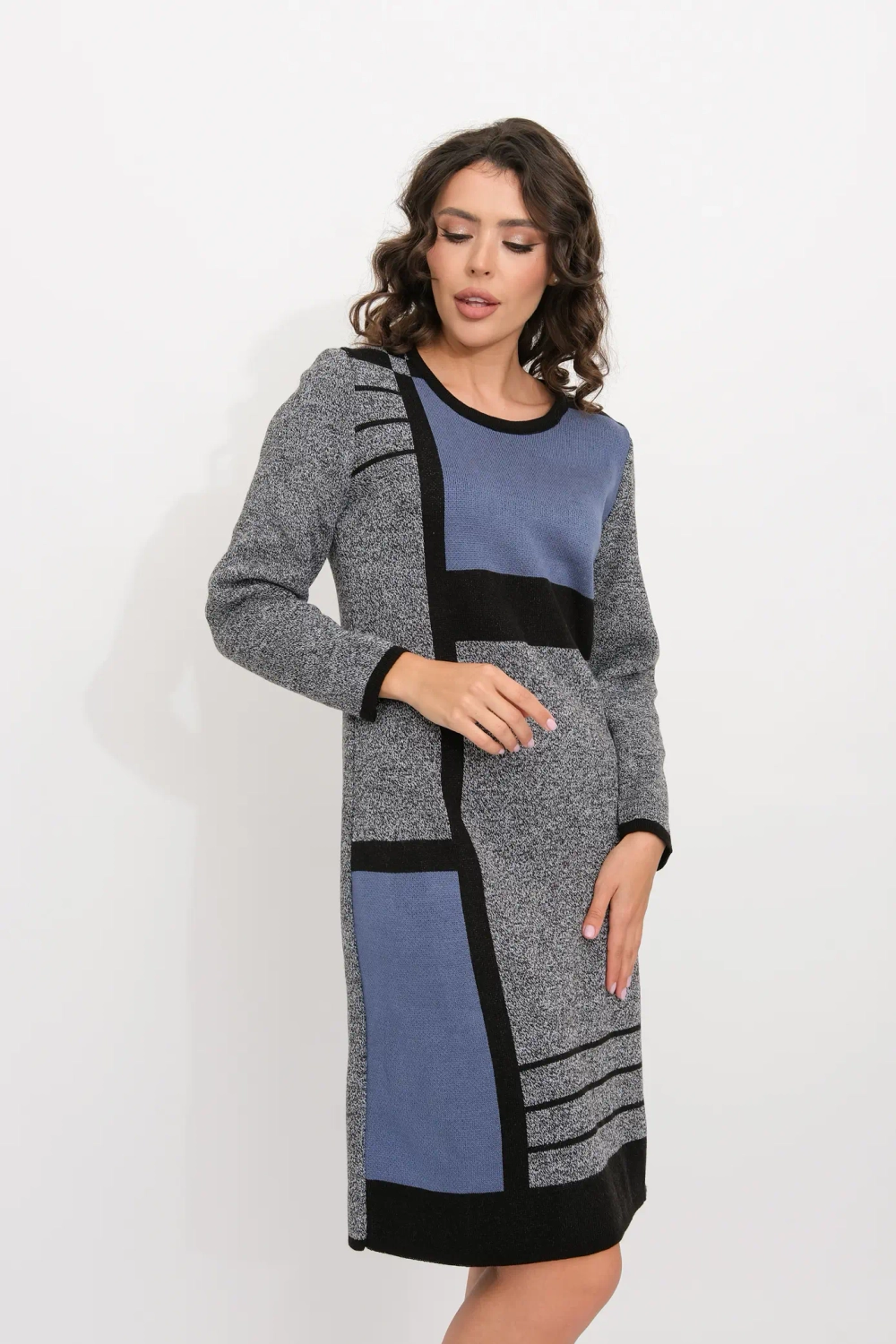 Платье С 1561/серый-индиго