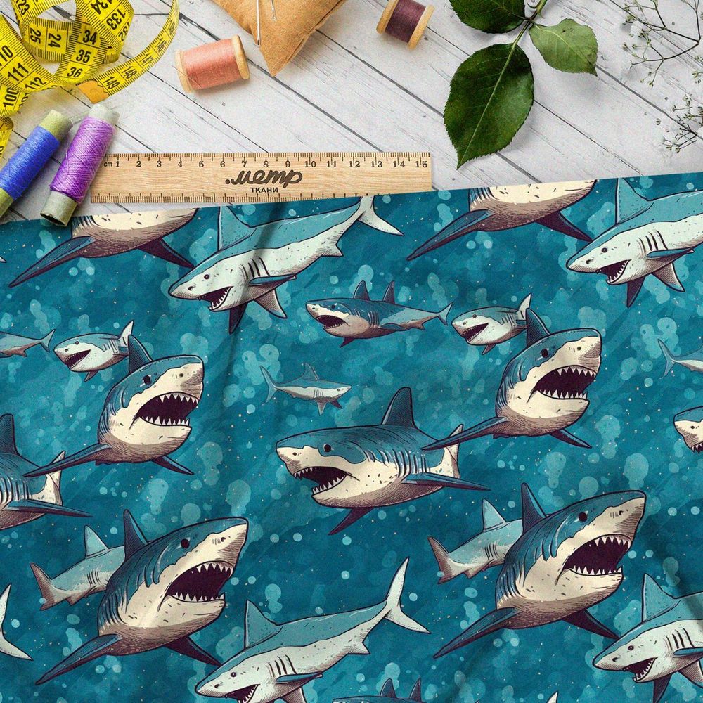 Ткань премиум Оксфорд 600D хищные акулы