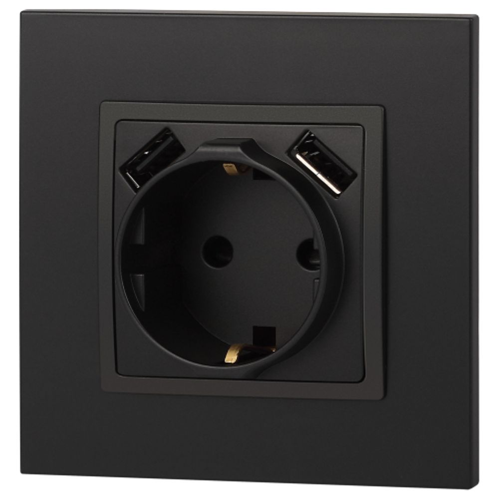 14-4109-05 ЭРА Розетка 2P+E 16A-250В, штор. с 2xUSB 5В-3А, Эра Elegance, антрацит