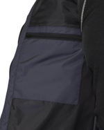 Жилет утепленный с капюшоном сине-серый с бордовым