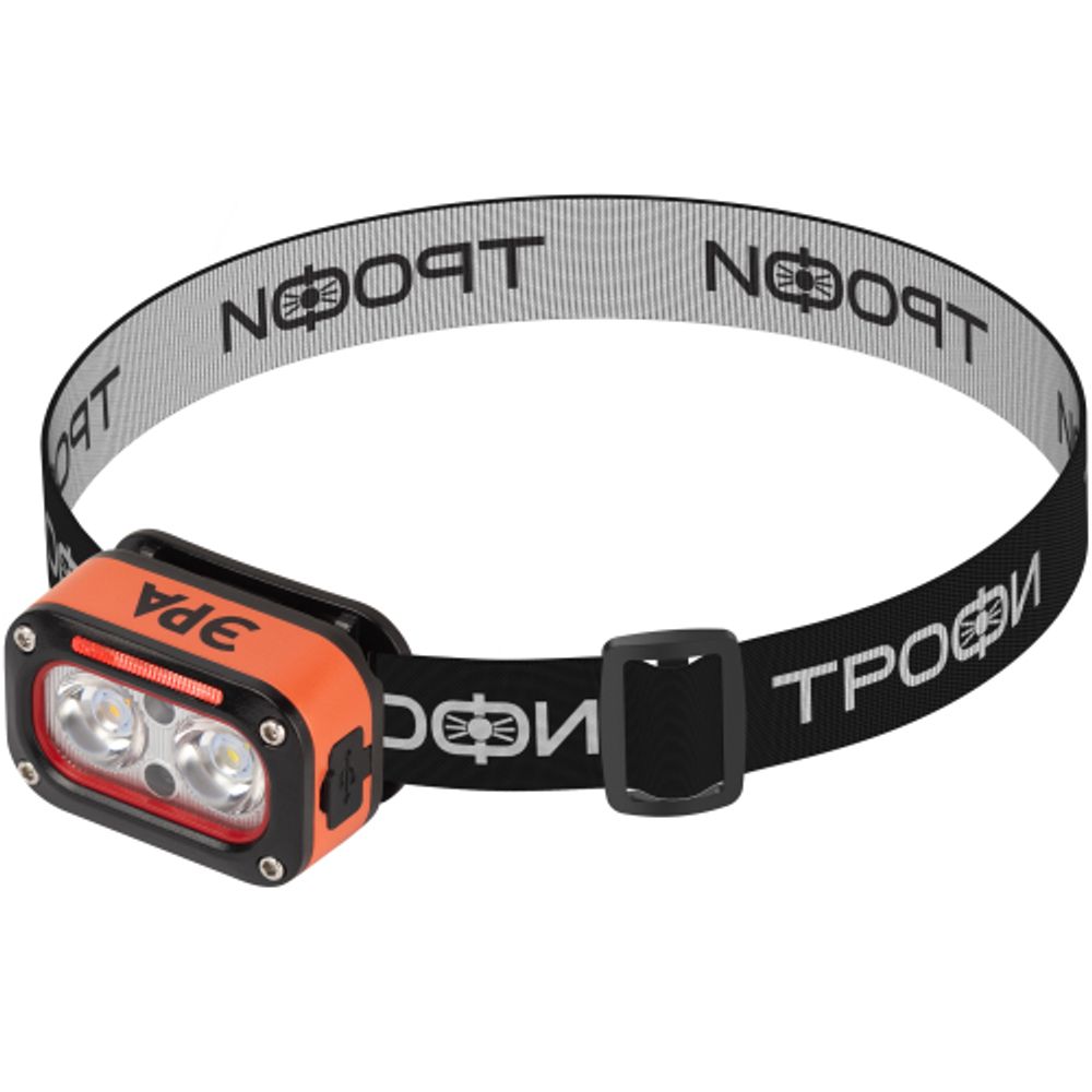 Фонарь налобный светодиодный ЭРА GA-812 Orange аккумуляторный 3+3 Bт сенсорное управление 5 режимов USB type C | Налобные фонари