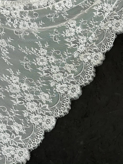 Кружево шантильи для белья теплое белое широкое неэластичное ширина 70 см купон 2,9 м