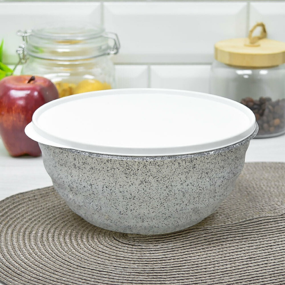 Миска 2,1л с крышкой "Latina" (гранит светло-серый)