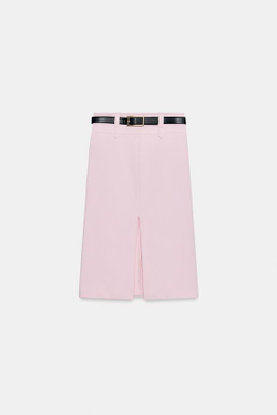 ZARA ЮБКА-КАРАНДАШ МИДИ С РЕМНЕМ, РОЗОВЫЙ