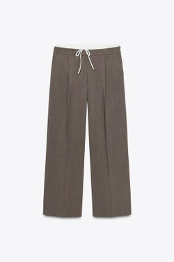 ZARA БРЮКИ-БОКСЕРЫ С КОНТРАСТНОЙ ДЕТАЛЬЮ, СЕРО-КОРИЧНЕВЫЙ