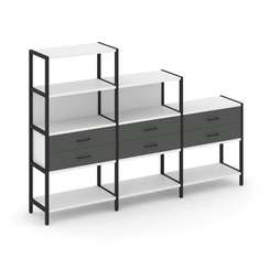 Shelf System Трехсекционный стеллаж четырех/трех/двухярусный с ящиками SN.STM-431 Белый/Антрацит/Мет