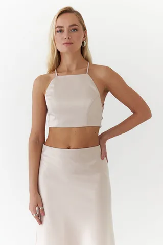 Топ на шнуровке из атласа цвета шампань