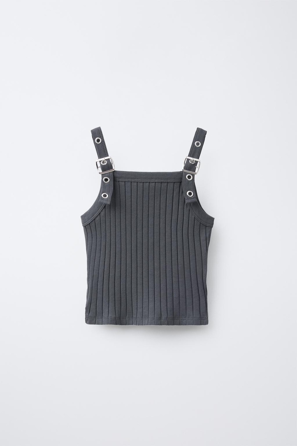 ZARA ТОП В РУБЧИК С БРЕТЕЛЯМИ И ПРЯЖКАМИ, АНТРАЦИТОВО-СЕРЫЙ