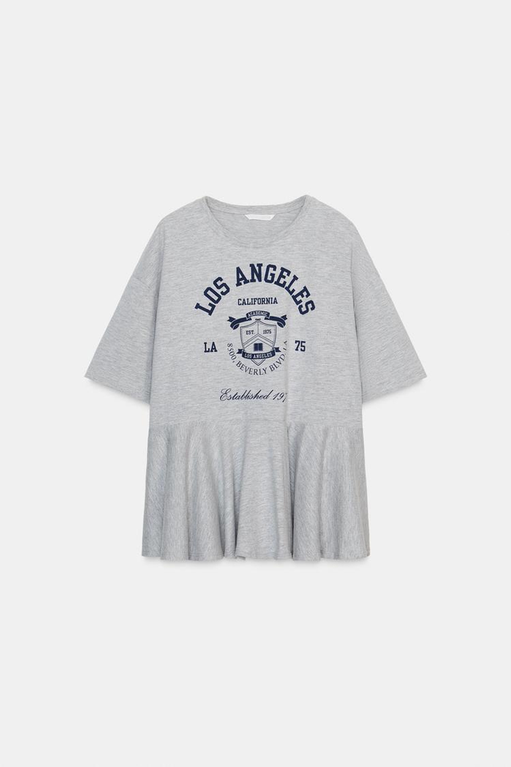 ZARA ФУТБОЛКА В СТИЛЕ ПРЕППИ С ВОЛАНАМИ, СЕРЫЙ МЕЛАНЖ