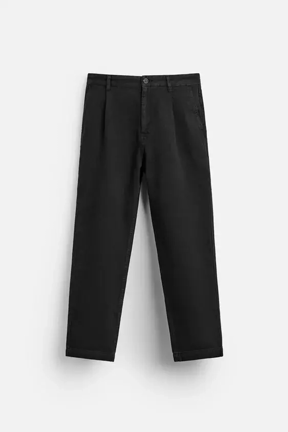 ZARA БРЮКИ REGULAR FIT СО СКЛАДКАМИ, ЧЕРНЫЙ