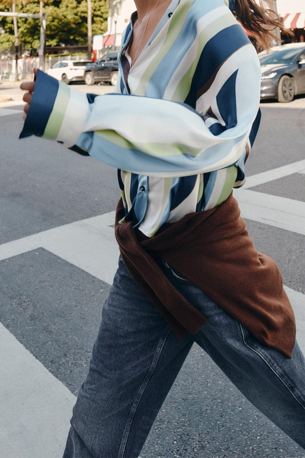 ZARA АТЛАСНАЯ РУБАШКА В ПОЛОСКУ, РАЗНОЦВЕТНЫЙ