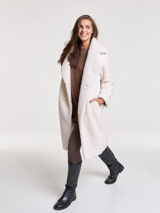 Шуба чебурашка тедди, белая, Северина