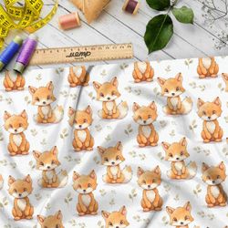 Ткань премиум сатин маленькие милые лисята