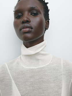 Massimo Dutti Кашемировый свитер с высоким воротником - Limited Edition, натуральный, кремовый