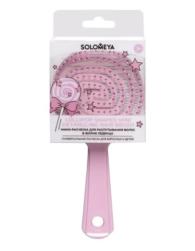 [Solomeya] Мини-расческа для распутывания волос в ФОРМЕ ЛЕДЕНЦА РОЗОВАЯ Lollipop Shaped Mini Detangling Hair Brush Pink, 1шт