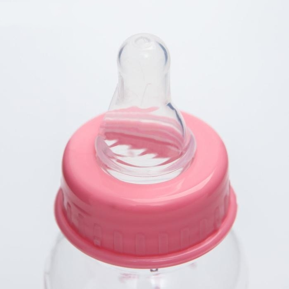 4780641 Бутылочка для кормления, крышка-погремушка, 125 мл., цвет розовый