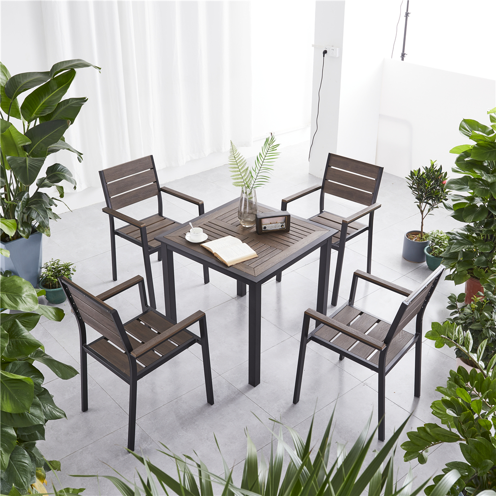 Алюминиевый квадратный стол  80*80 ПОЛИВУД-1 «POLYWOOD-1» цвет каштан арт.1024