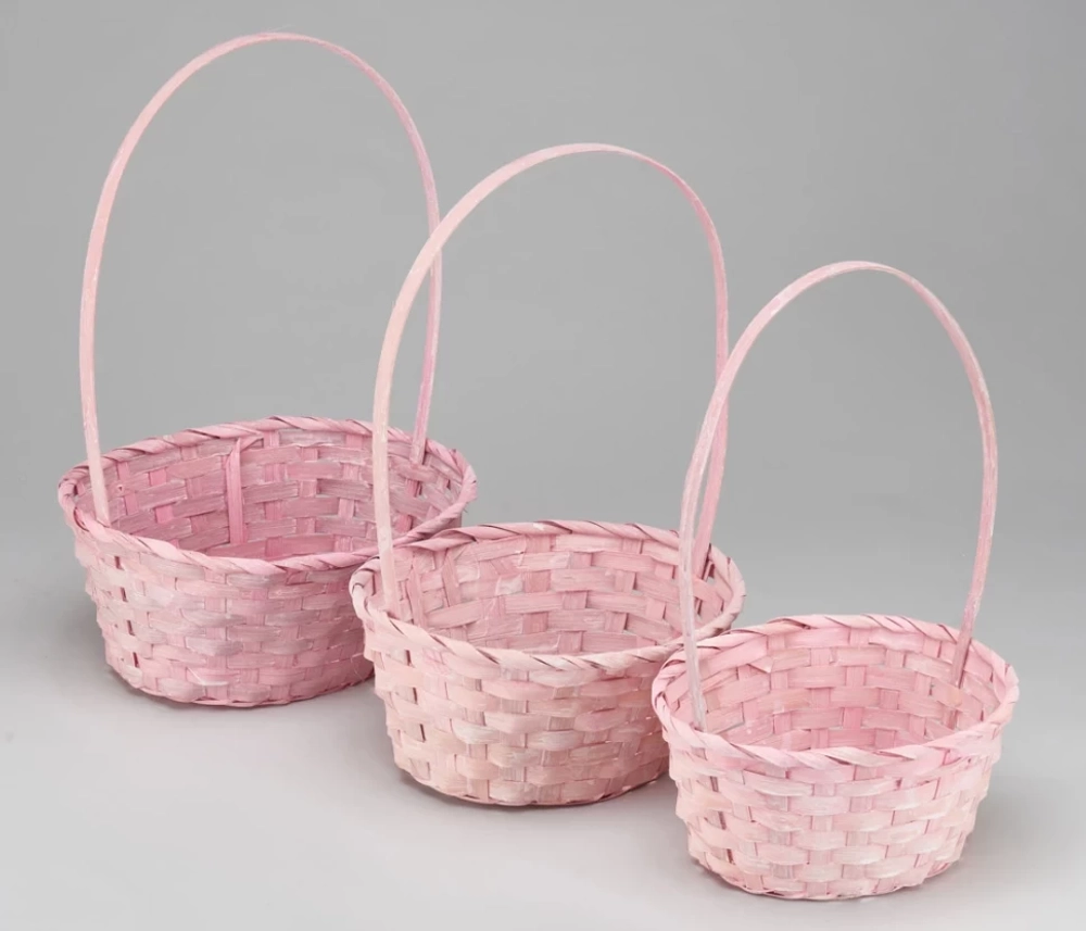 Корзина 27х21х10х38 см Набор 3шт с ручкой (Розовый)
