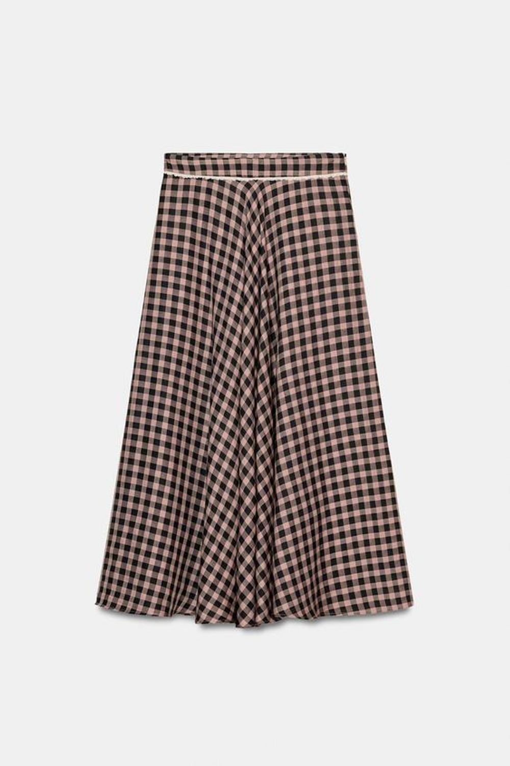 ZARA ЮБКА МИДИ В КЛЕТКУ ВИШИ С КРУЖЕВОМ, РАЗНОЦВЕТНЫЙ