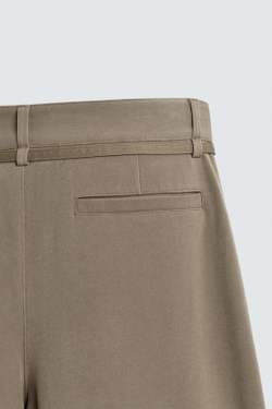 ZARA БРЮКИ BALLOON FIT С ЗАЩИПАМИ И ПОЯСОМ, СЕРО-КОРИЧНЕВЫЙ