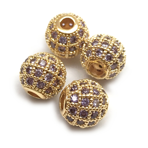 Бусины - шар с сиреневыми фианитами 8 мм, позолота