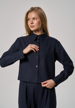 Рубашка-жакет укороченная синяя