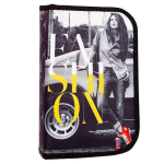 Пенал 1 отделение 2 откидные планки Alingar, ткань, молния, 140 х 210 мм, "Девушка Fashon", черно-белый (девушка возле машины)