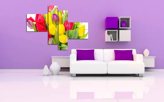 Модульная картина "Разноцветные тюльпаны"