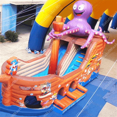 Коммерческий надувной батут "Корабль с осьминогом" 10*5*7 м