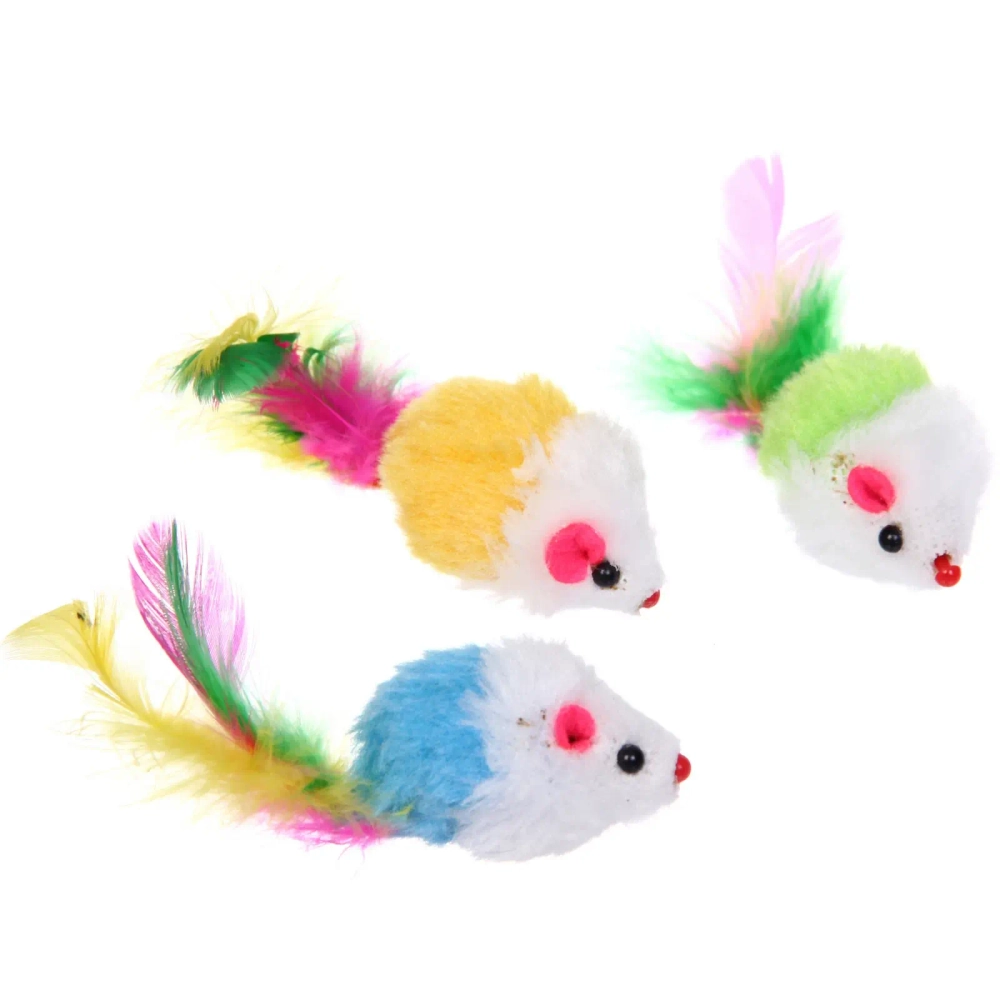 Игрушка - мышка для кошек «ЦЕПКИЕ ЛАПКИ», с пёрышками, микс 3 цвета, 9см (пакет с хедером)