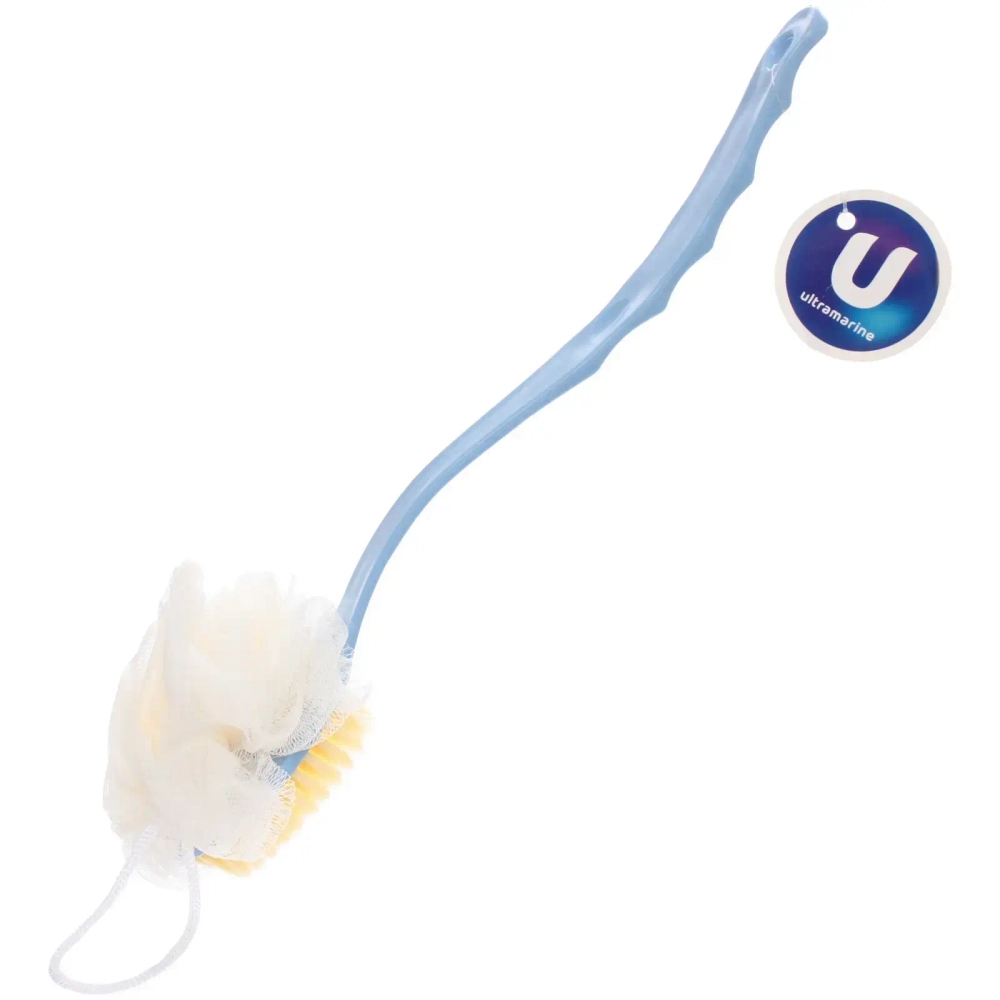 Мочалка массажная «PREMIUM - FARGO», на пластиковой ручке, цвет голубой, 35*10см (лейбл Ультрамарин)