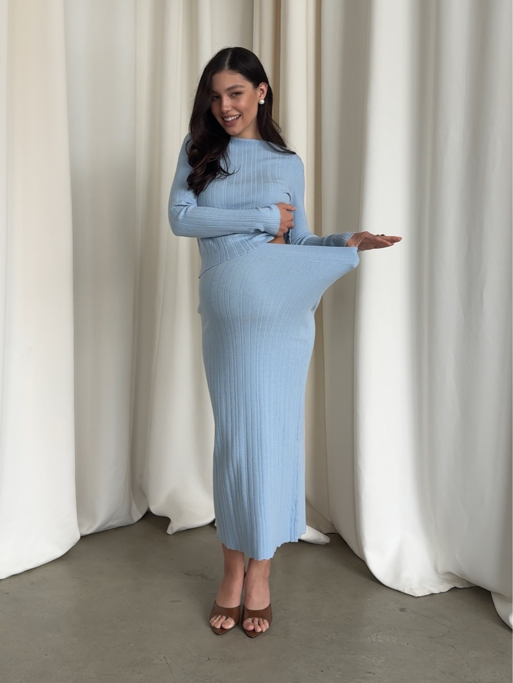 Комплект вязаный, водолазка и длинная юбка