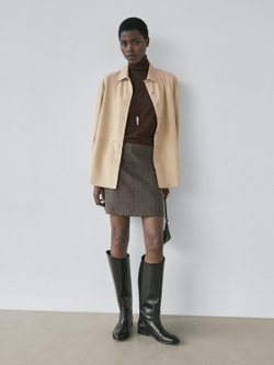 Massimo Dutti Мини-юбка из шерстяной смеси, шоколадный