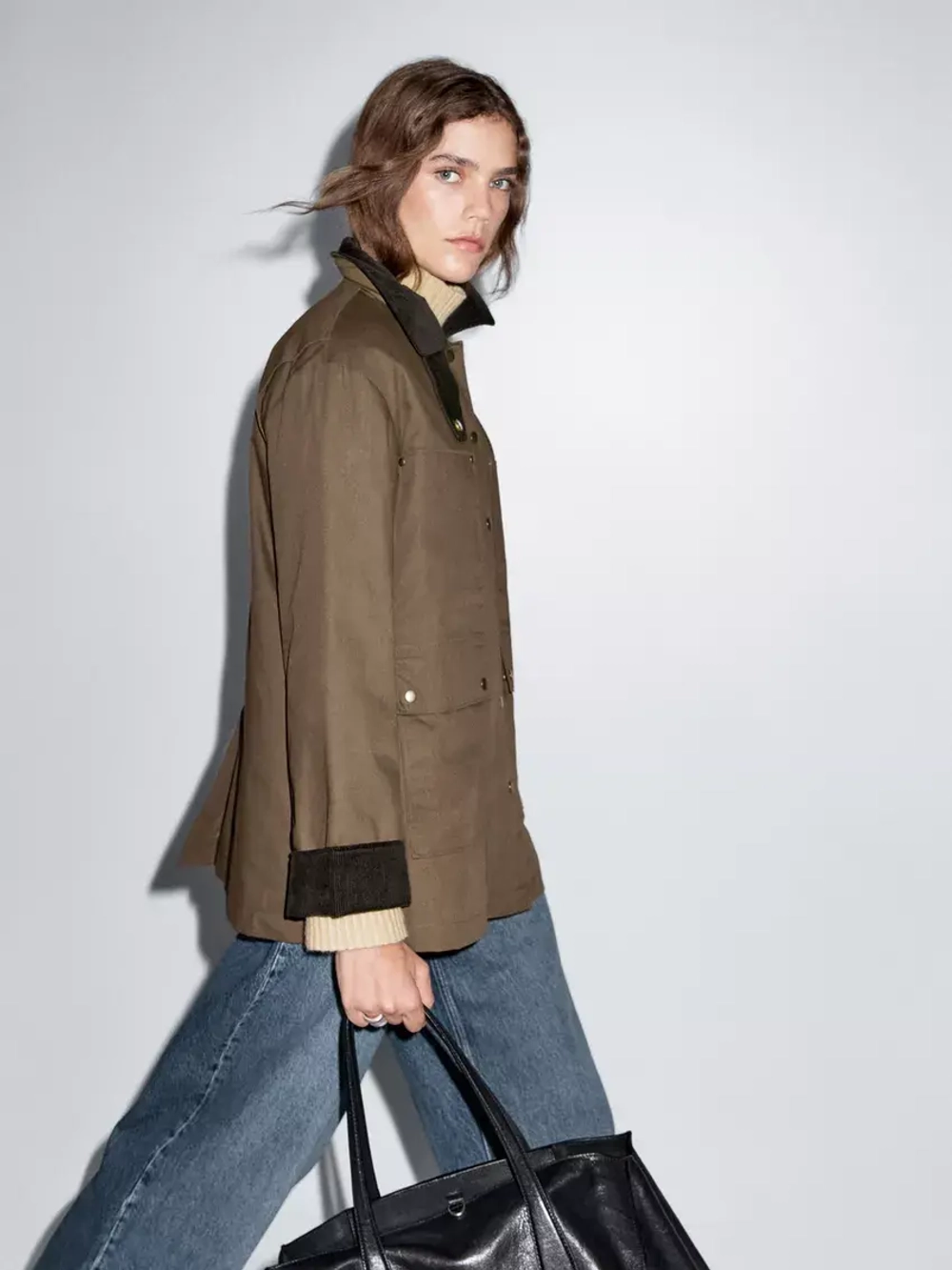 Massimo Dutti Парка с вощеным покрытием и деталями из вельвета, коричневый