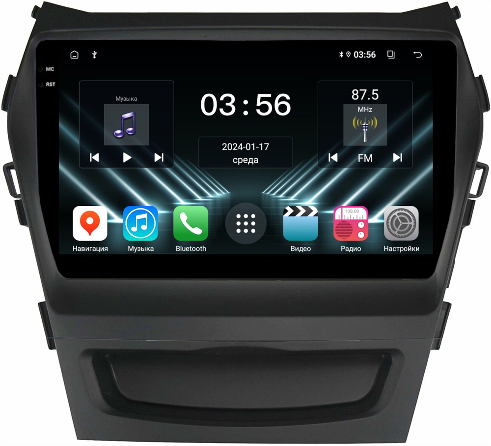 Магнитола для Hyundai Santa Fe 3 2012-2018 (климат на ШГУ) - FarCar DX209M монитор 9.5" IPS на Android 13, 4+64Гб, CarPlay