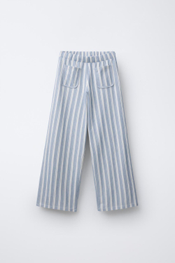 ZARA БРЮКИ В ПОЛОСКУ С ПРОРЕЗНЫМИ КАРМАНАМИ, СИНИЙ