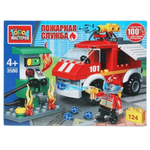 Конструктор пластмассовый 124эл. Пожарная служба "Пожар на бензоколонке" 3586-UU (Город мастеров)