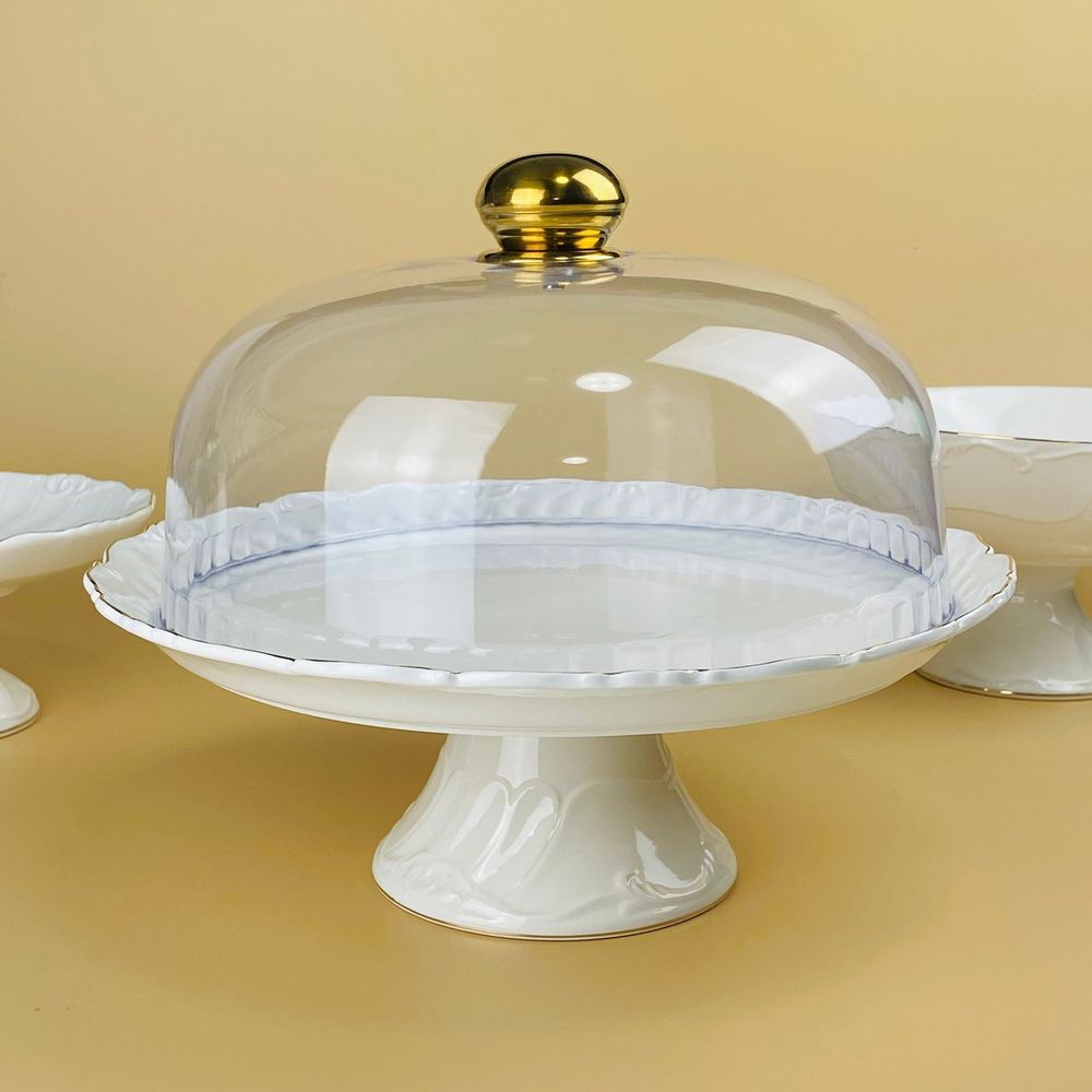 Lenardi 109-259 Тортовница 30х25см на ножке с крышкой КРОКУС ЗОЛОТО в под.уп.(х4)Фарфор