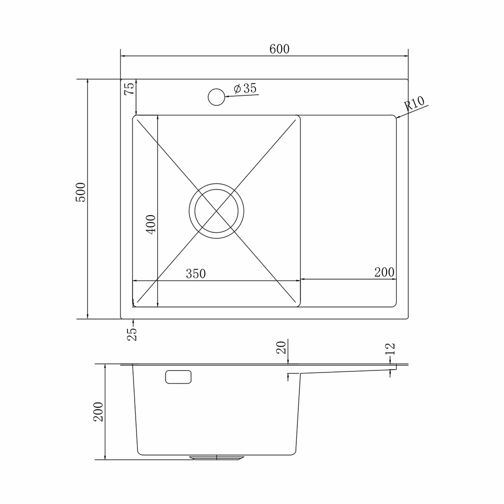 Мойка настол.монтаж 60х50 (3,0) лев. вып 3 1/2  MIXLINE PRO 20см с сифоном (золото)