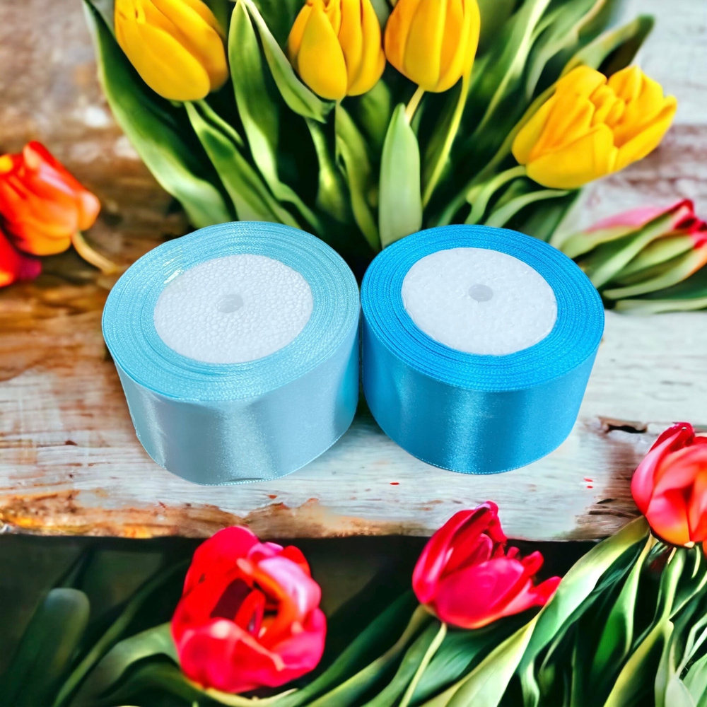 Лента атласная 5 см 25 ярдов (голубая) №020