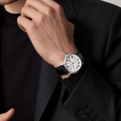 CARTIER RONDE DE Quartz Movement Unisex Wrist Watches 36mm Silver Dial Stainless Steel Case Non Animal Material Strap