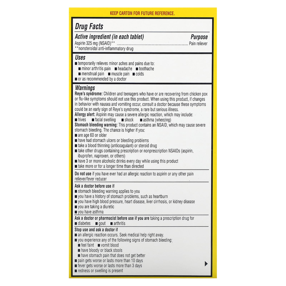 Ecotrin, Arthritis Pain, аспирин в защитной оболочке, обычная сила действия, 325 мг, 300 таблеток